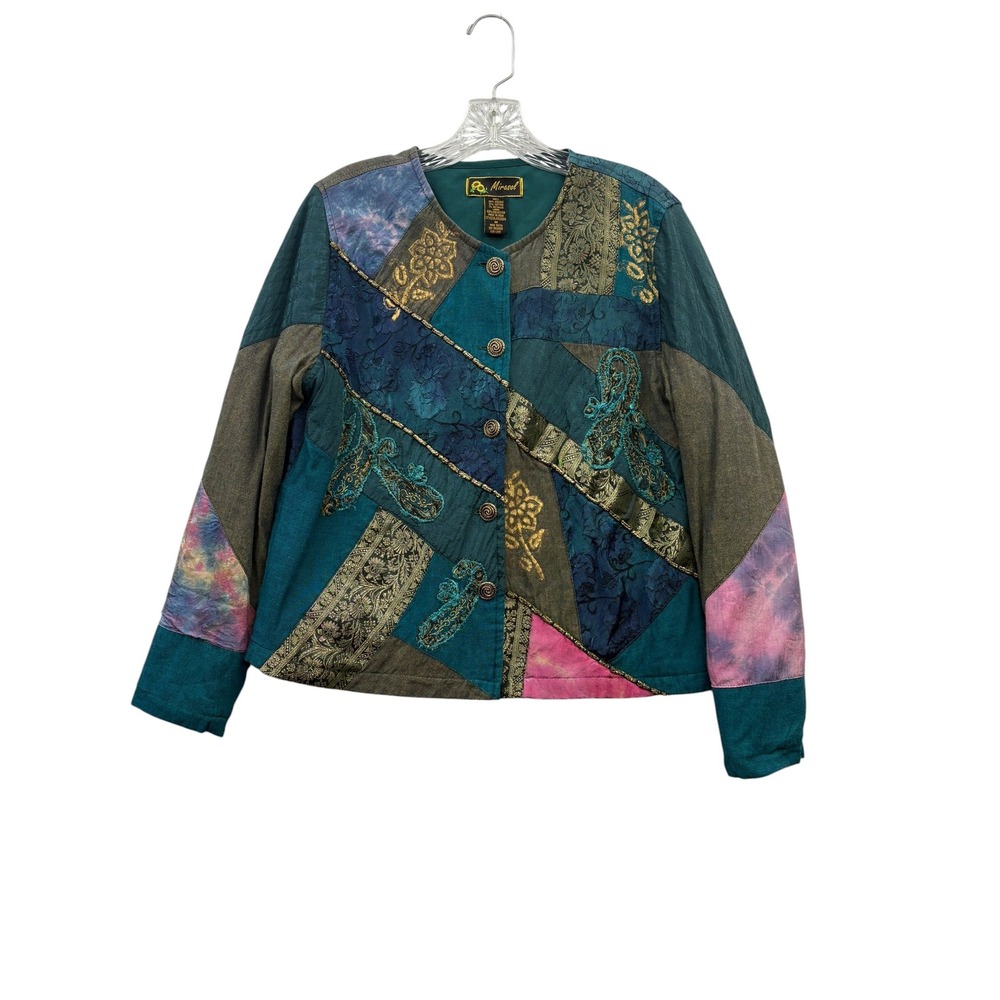 Mirasol Boho Patchwork Jacket Embroidered Paisley Artsy Tapestry Button Front M